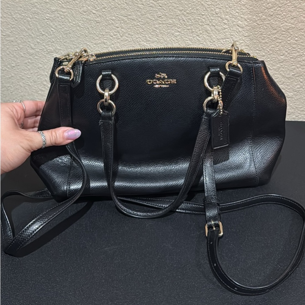 Coach Black Leather Satchel with Gold Accents